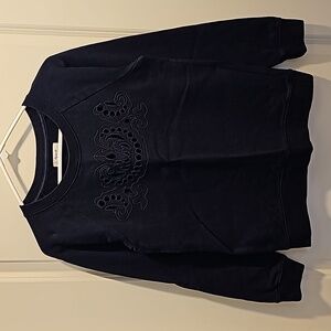 Madewell Navy Embroidered Pullover Sweatshirt (Small)
